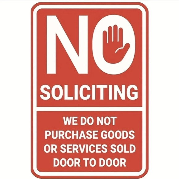 "no soliciting we do not purchase door to door goods or services" tin metal sign - Picture 2 of 4